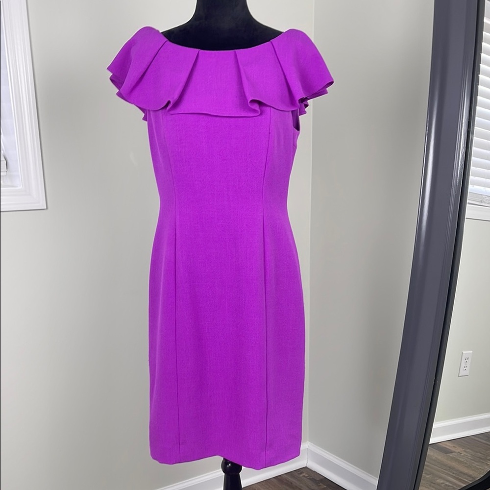 Antonio Melani Elegant Purple Ruffle Dress Ladies Size 8